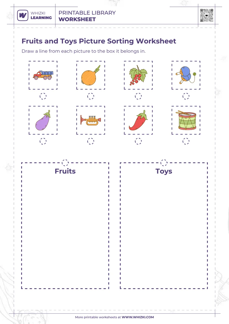 Fruits and Toys Picture Sorting Worksheet