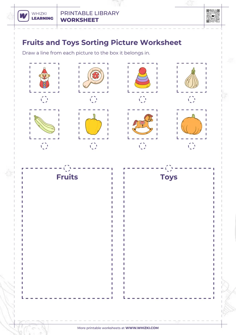 Fruits and Toys Sorting Picture Worksheet