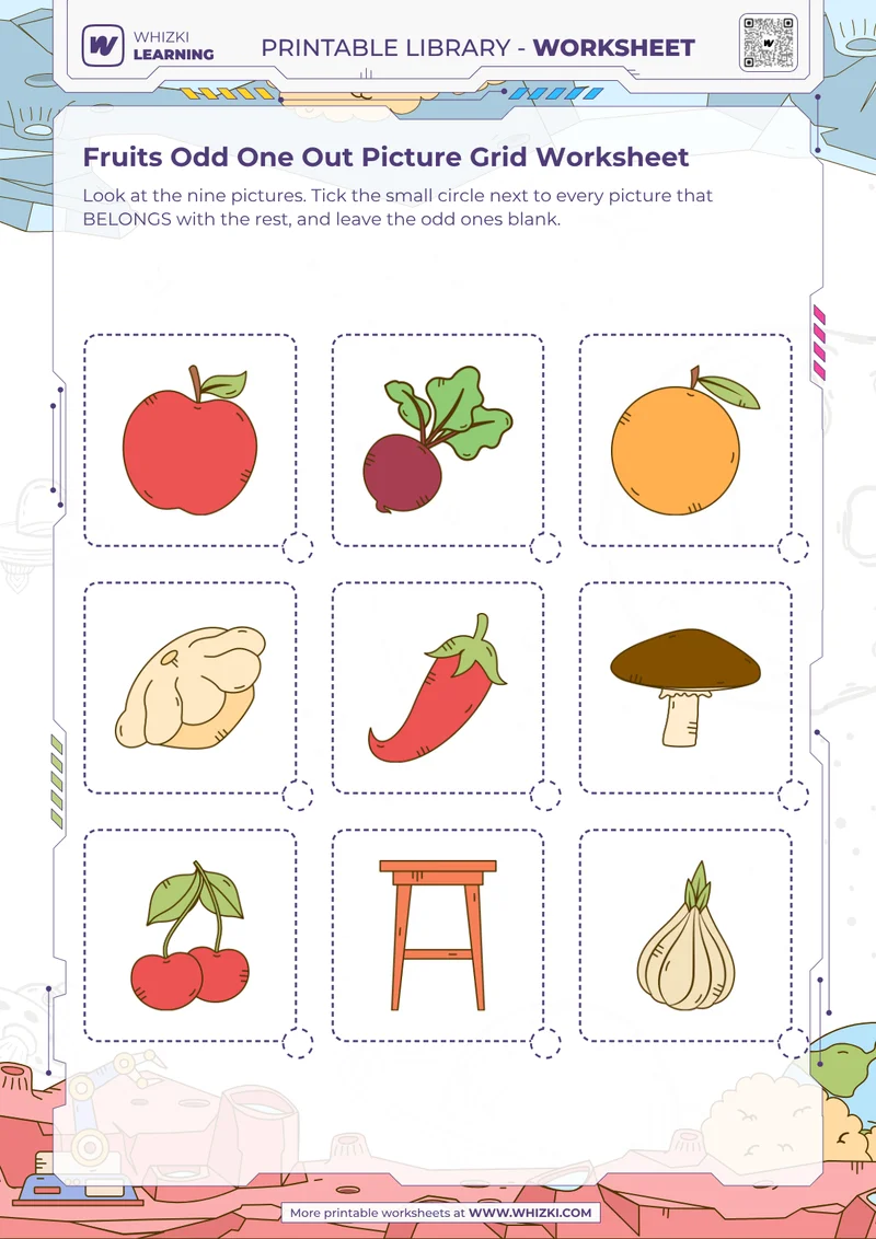 Fruits Odd One Out Picture Grid Worksheet