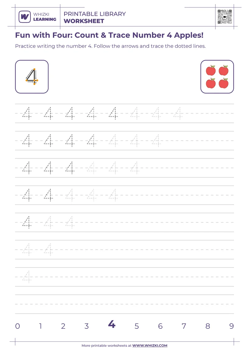 Fun with Four: Count & Trace Number 4 Apples!