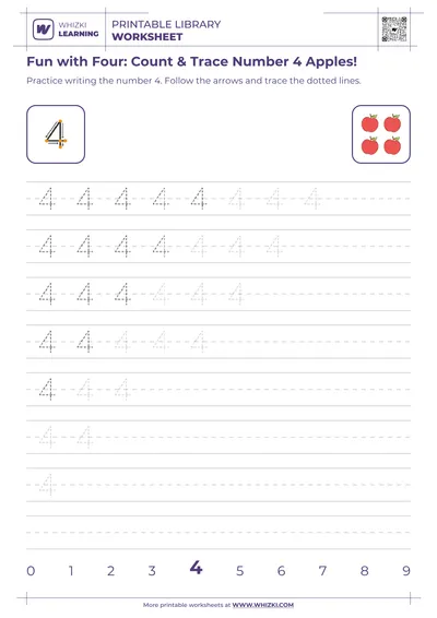 Fun with Four: Count & Trace Number 4 Apples!