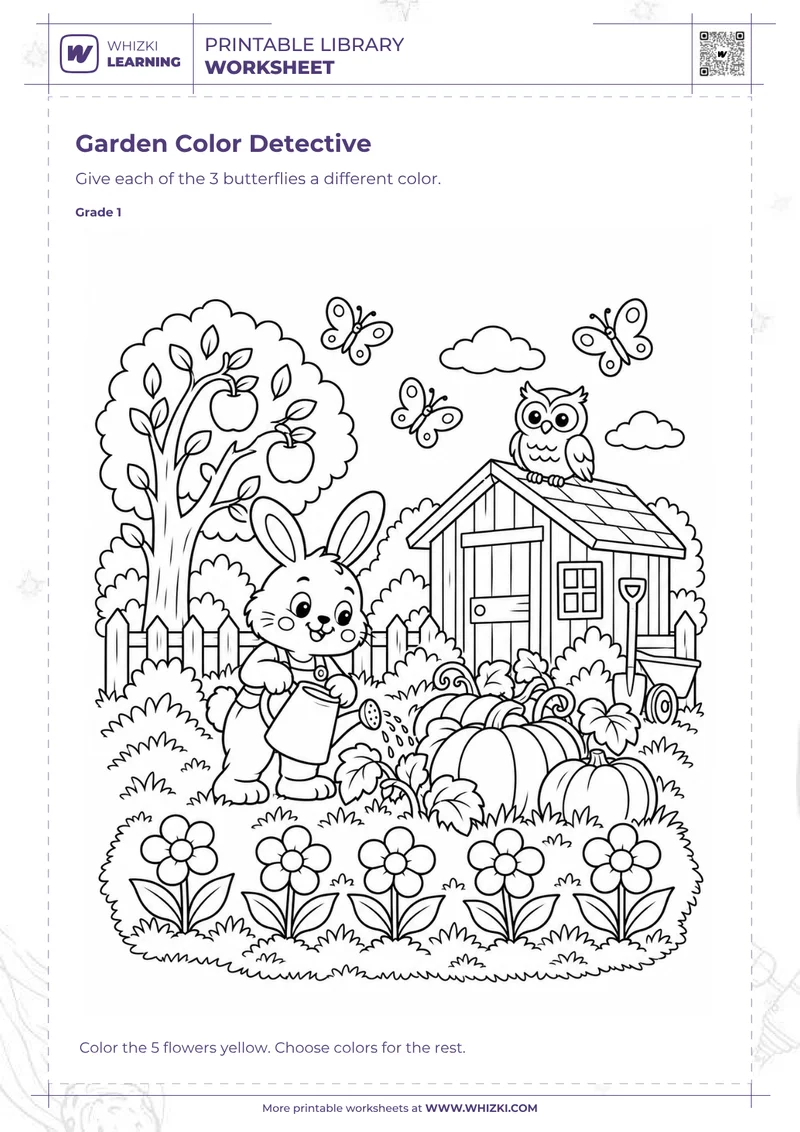 Garden Color Detective Coloring Worksheet
