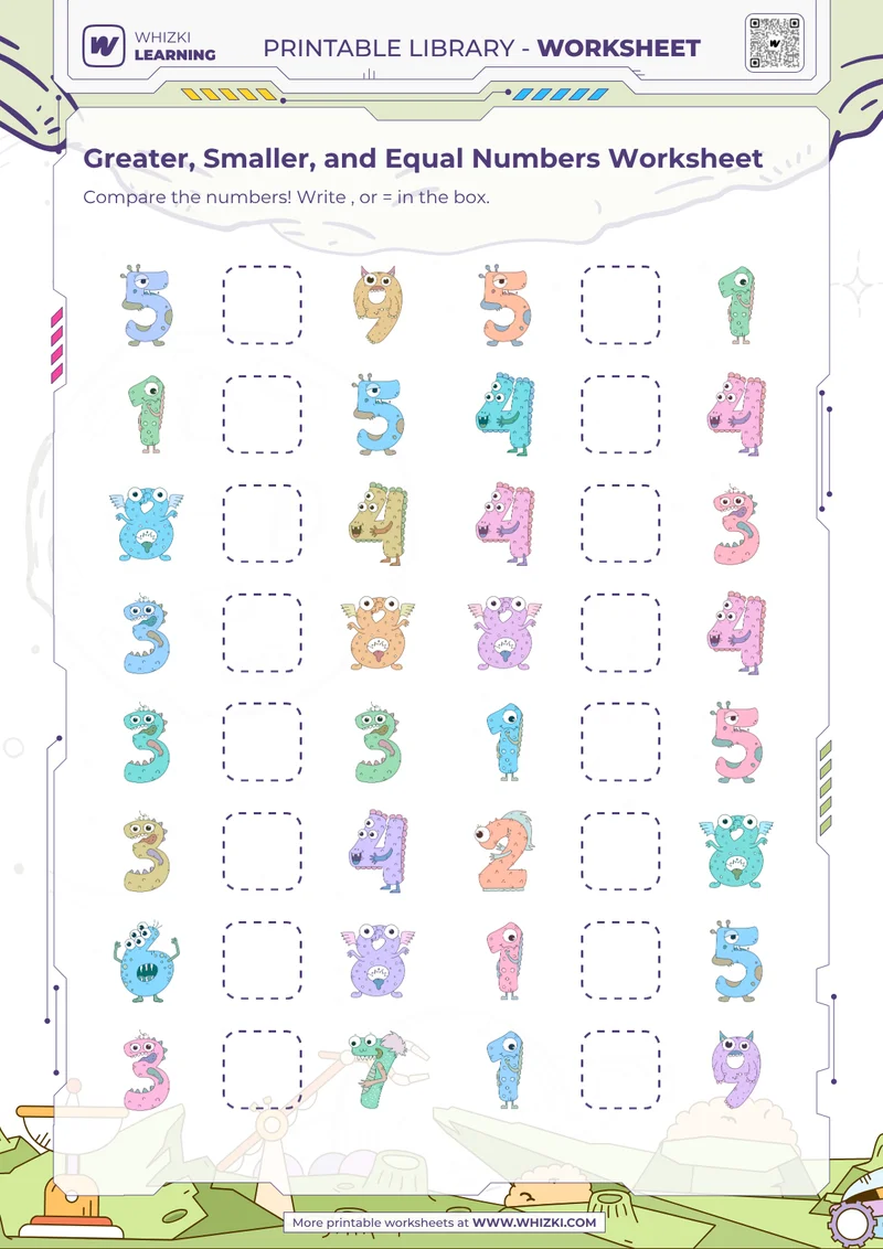 Greater, Smaller, and Equal Numbers Worksheet