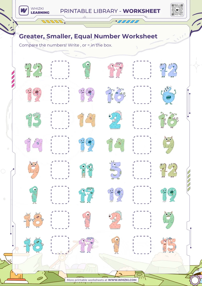 Greater, Smaller, Equal Number Worksheet