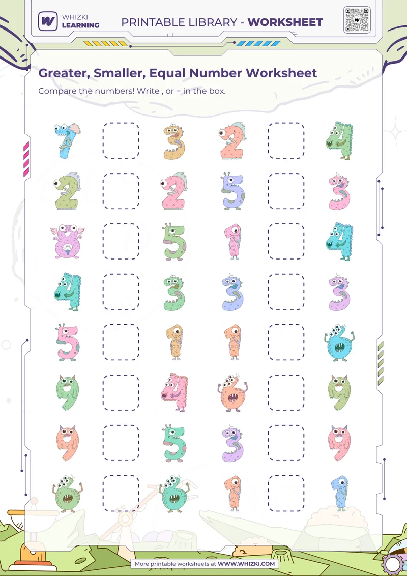 Greater, Smaller, Equal Number Worksheet