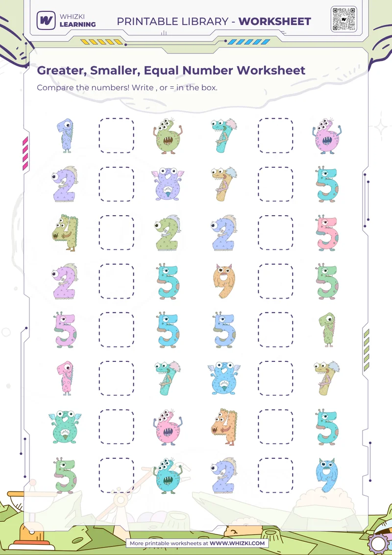 Greater, Smaller, Equal Number Worksheet