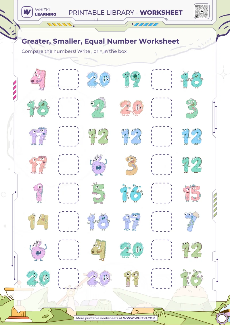 Greater, Smaller, Equal Number Worksheet