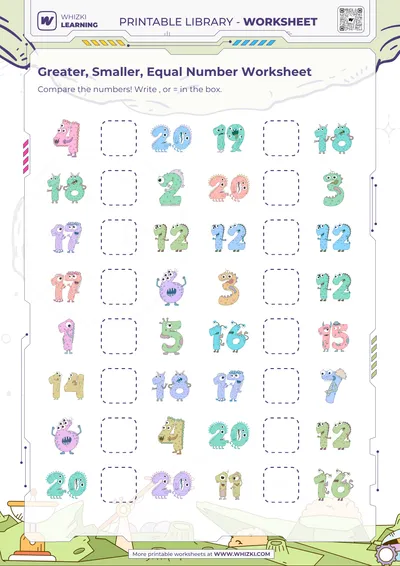 Greater, Smaller, Equal Number Worksheet