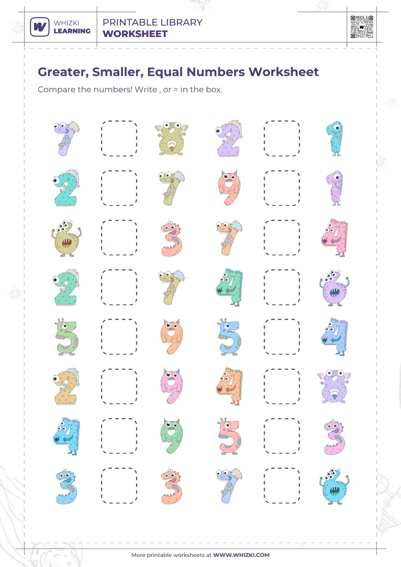 Greater, Smaller, Equal Numbers Worksheet