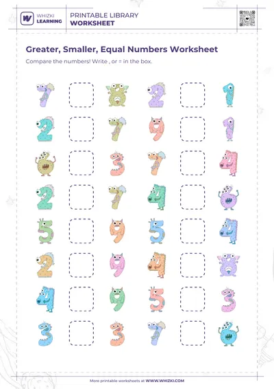 Greater, Smaller, Equal Numbers Worksheet