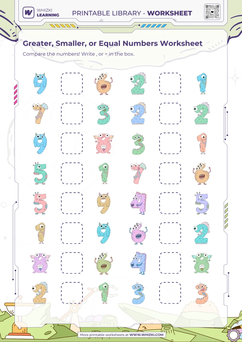 Greater, Smaller, or Equal Numbers Worksheet
