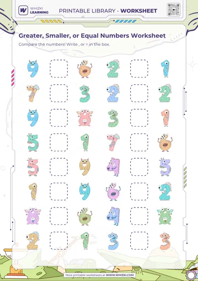 Greater, Smaller, or Equal Numbers Worksheet