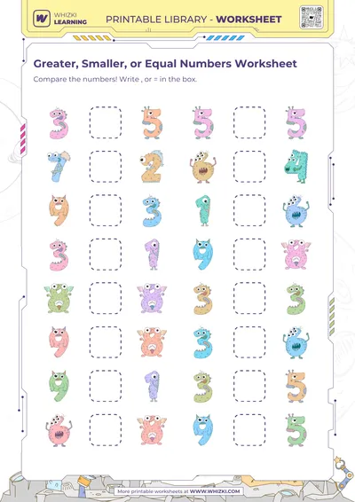 Greater, Smaller, or Equal Numbers Worksheet