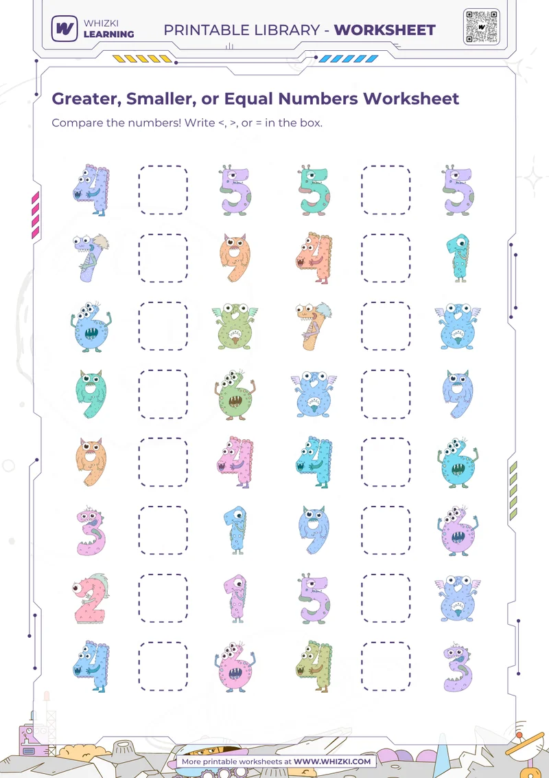 Greater, Smaller, or Equal Numbers Worksheet