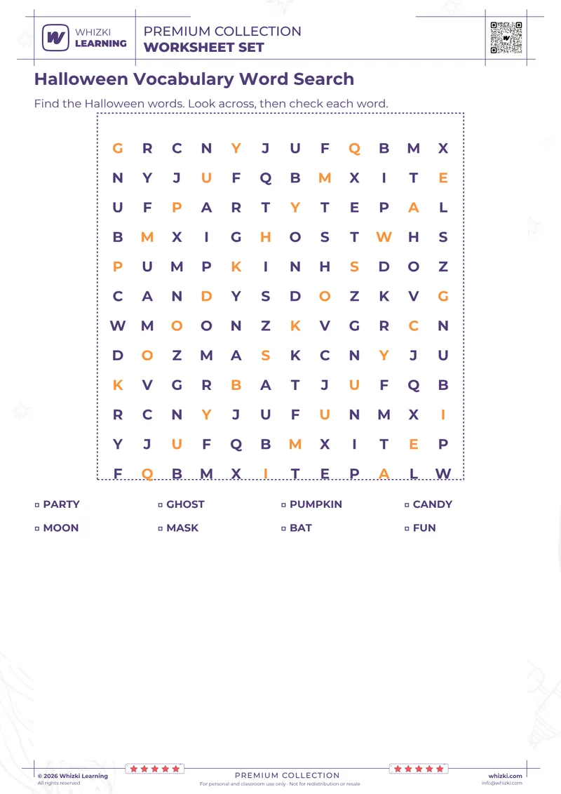 Halloween Vocabulary Word Search