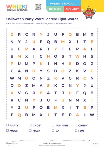 Halloween Party Word Search: Eight Words