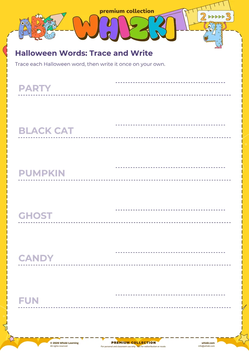Halloween Words: Trace and Write