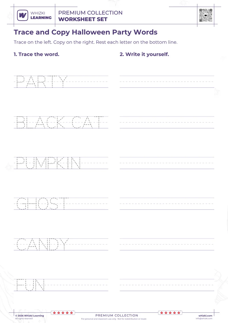 Trace and Copy Halloween Party Words
