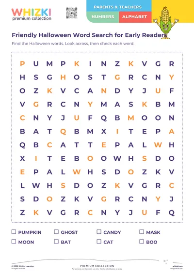 Friendly Halloween Word Search for Early Readers