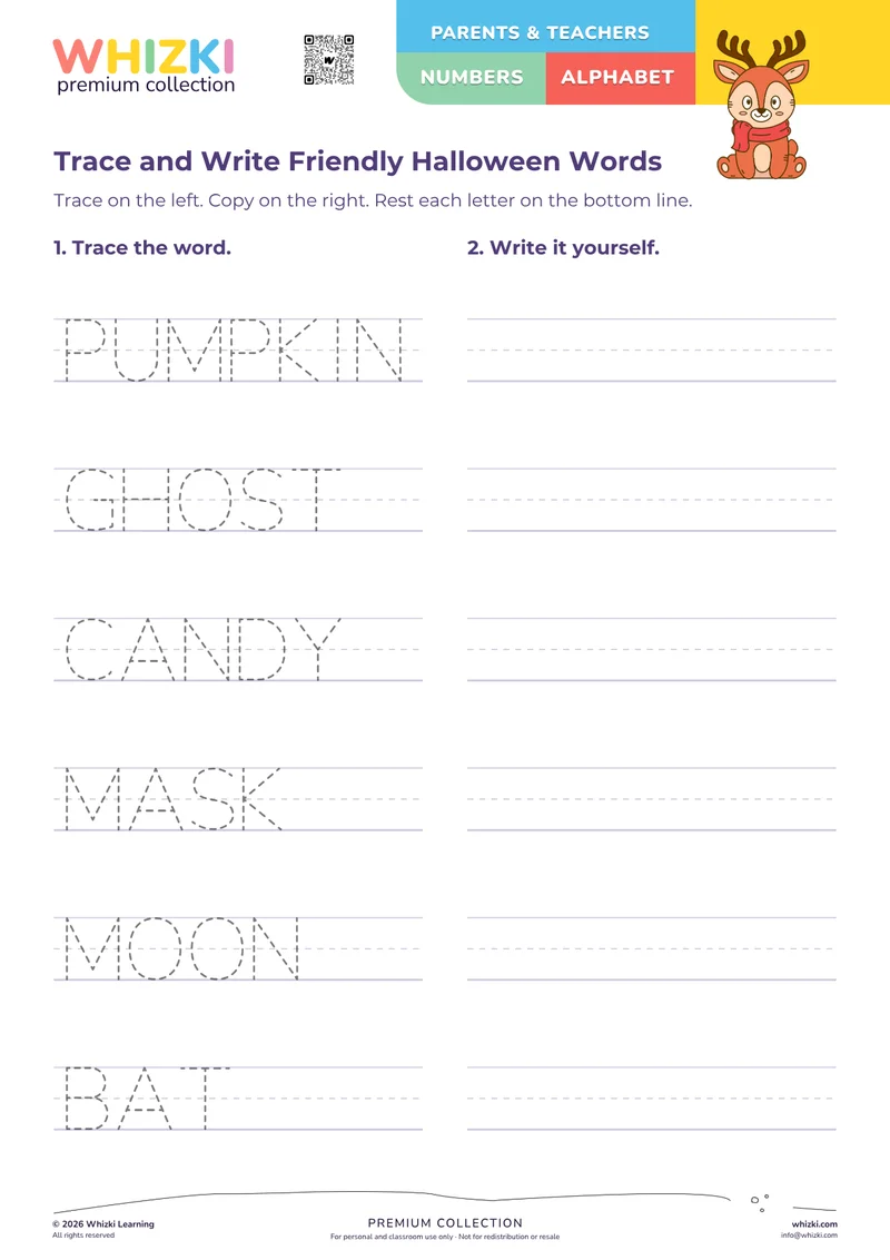 Trace and Write Friendly Halloween Words