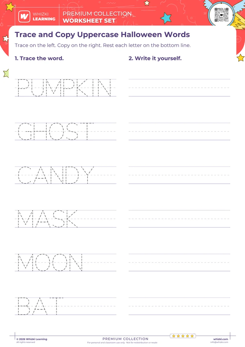 Trace and Copy Uppercase Halloween Words