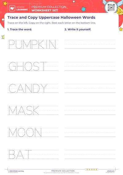 Trace and Copy Uppercase Halloween Words