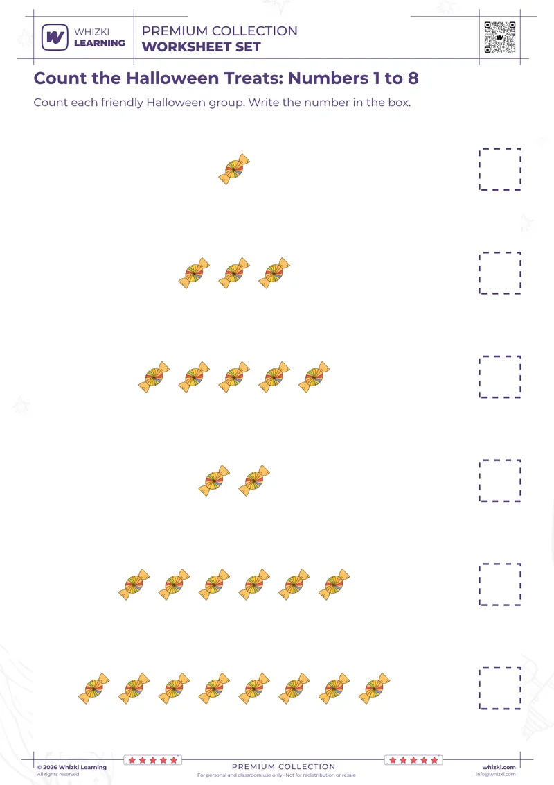 Count the Halloween Treats: Numbers 1 to 8