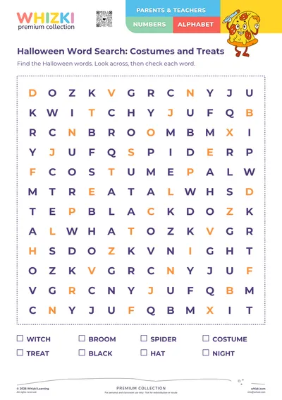 Halloween Word Search: Costumes and Treats
