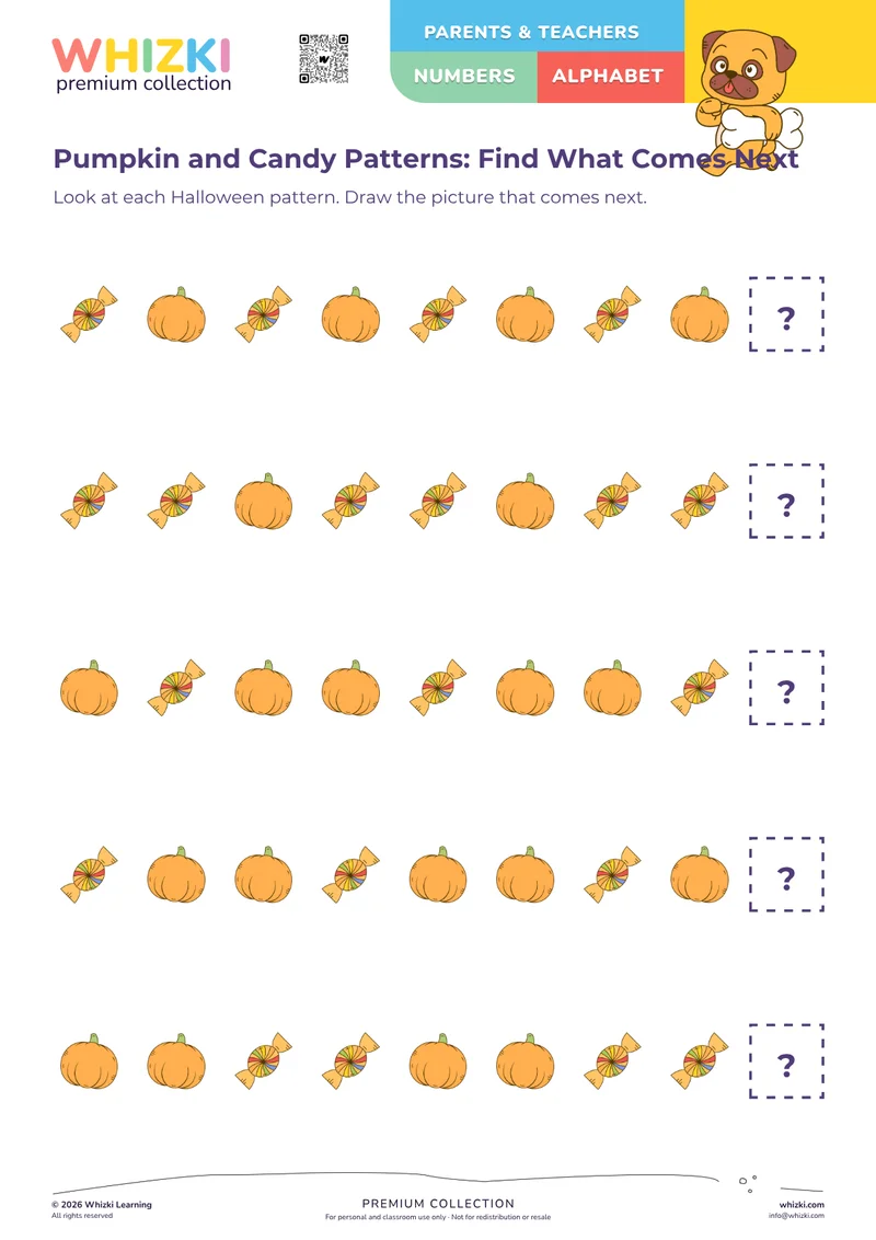 Pumpkin and Candy Patterns: Find What Comes Next