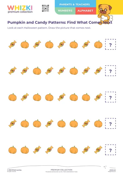 Pumpkin and Candy Patterns: Find What Comes Next