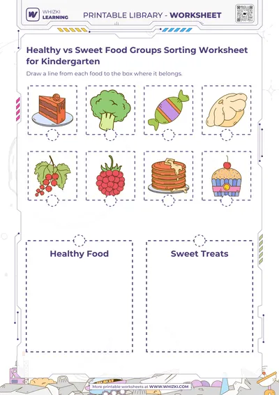 Healthy vs Sweet Food Groups Sorting Worksheet for Kindergarten