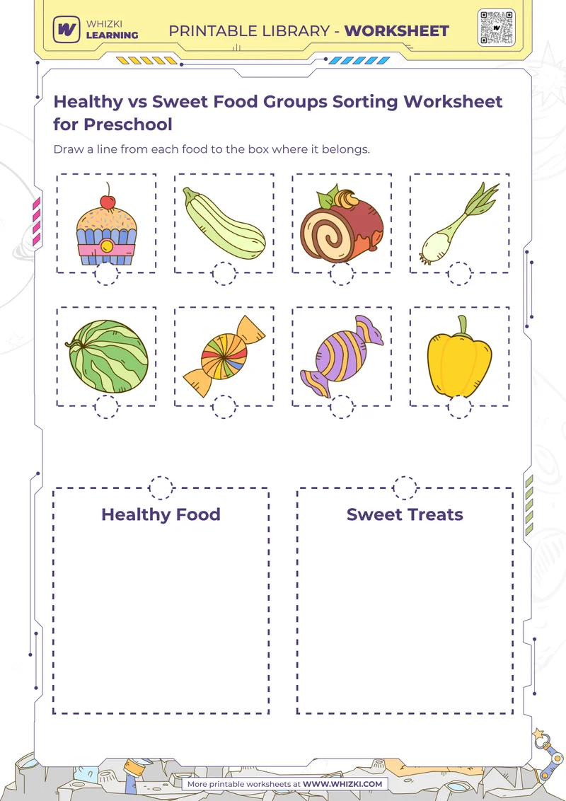 Healthy vs Sweet Food Groups Sorting Worksheet for Preschool