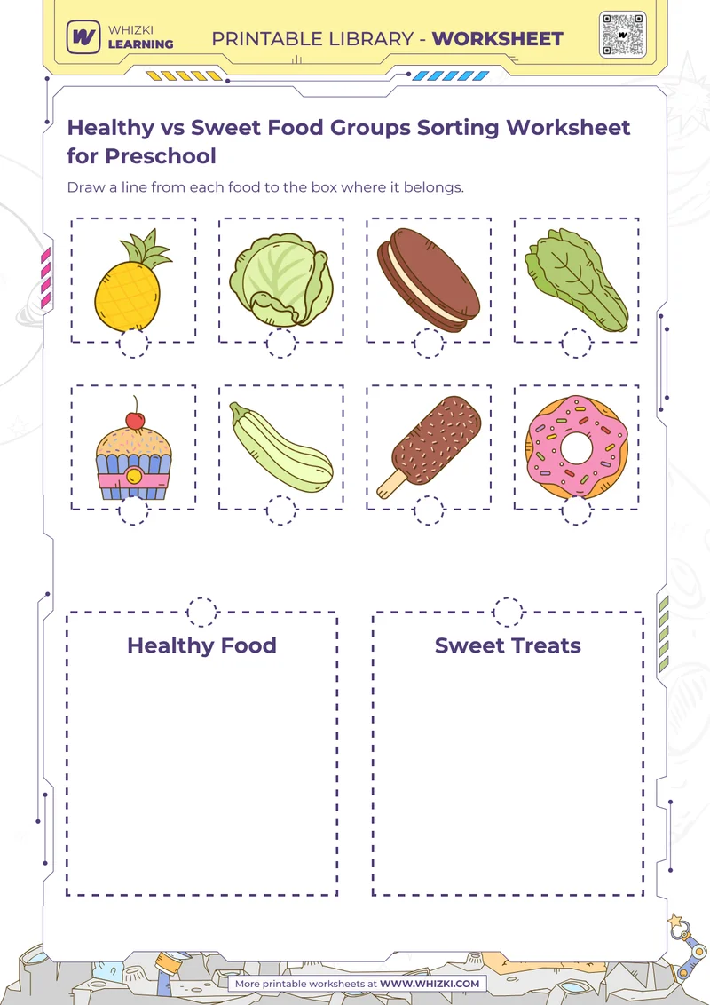 Healthy vs Sweet Food Groups Sorting Worksheet for Preschool