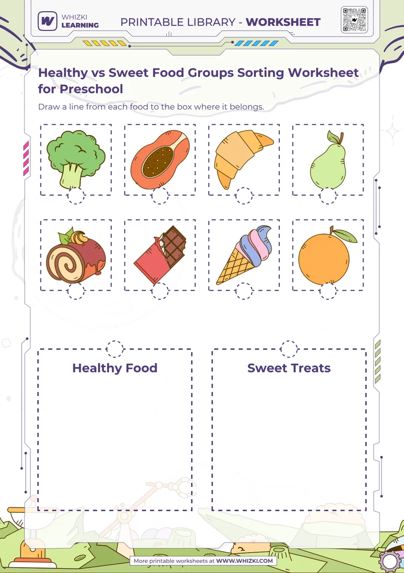 Healthy vs Sweet Food Groups Sorting Worksheet for Preschool