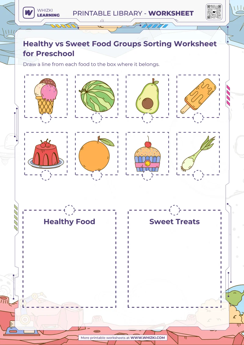 Healthy vs Sweet Food Groups Sorting Worksheet for Preschool