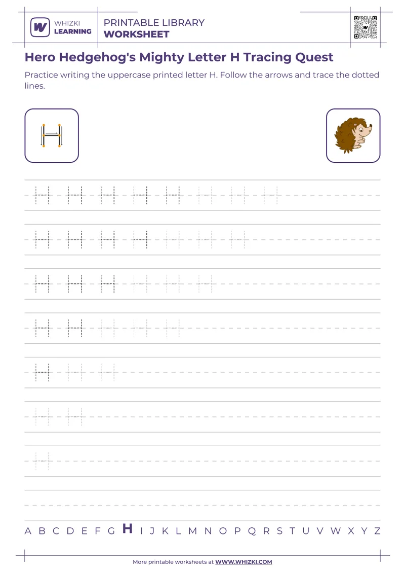 Hero Hedgehog's Mighty Letter H Tracing Quest