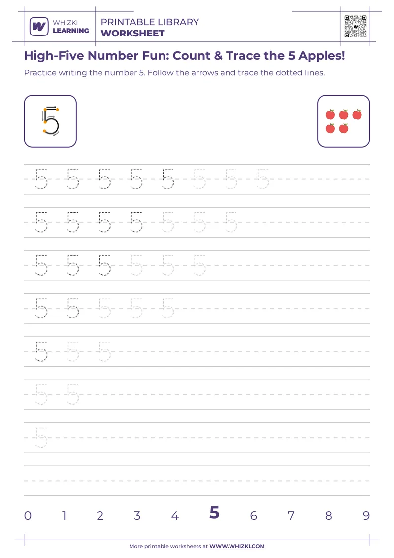 High-Five Number Fun: Count & Trace the 5 Apples!