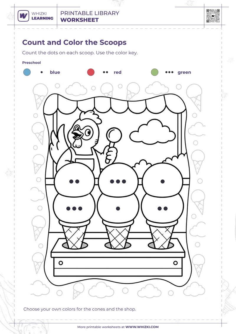 Ice Cream Scoops Count and Color Worksheet