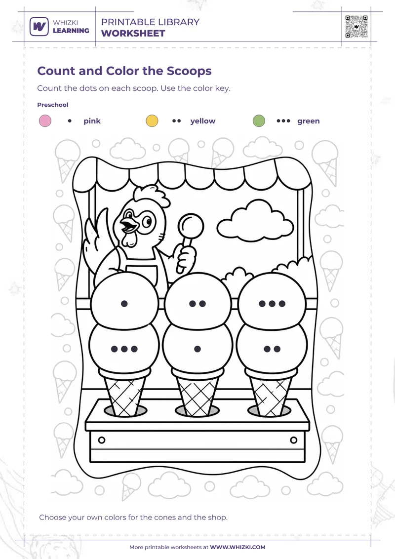 Ice Cream Scoops Count and Color Worksheet
