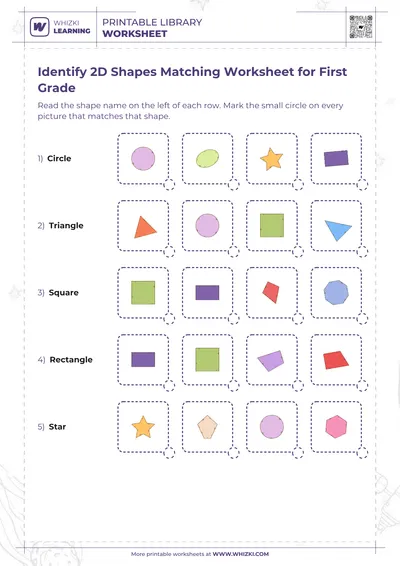 Identify 2D Shapes Matching Worksheet for First Grade