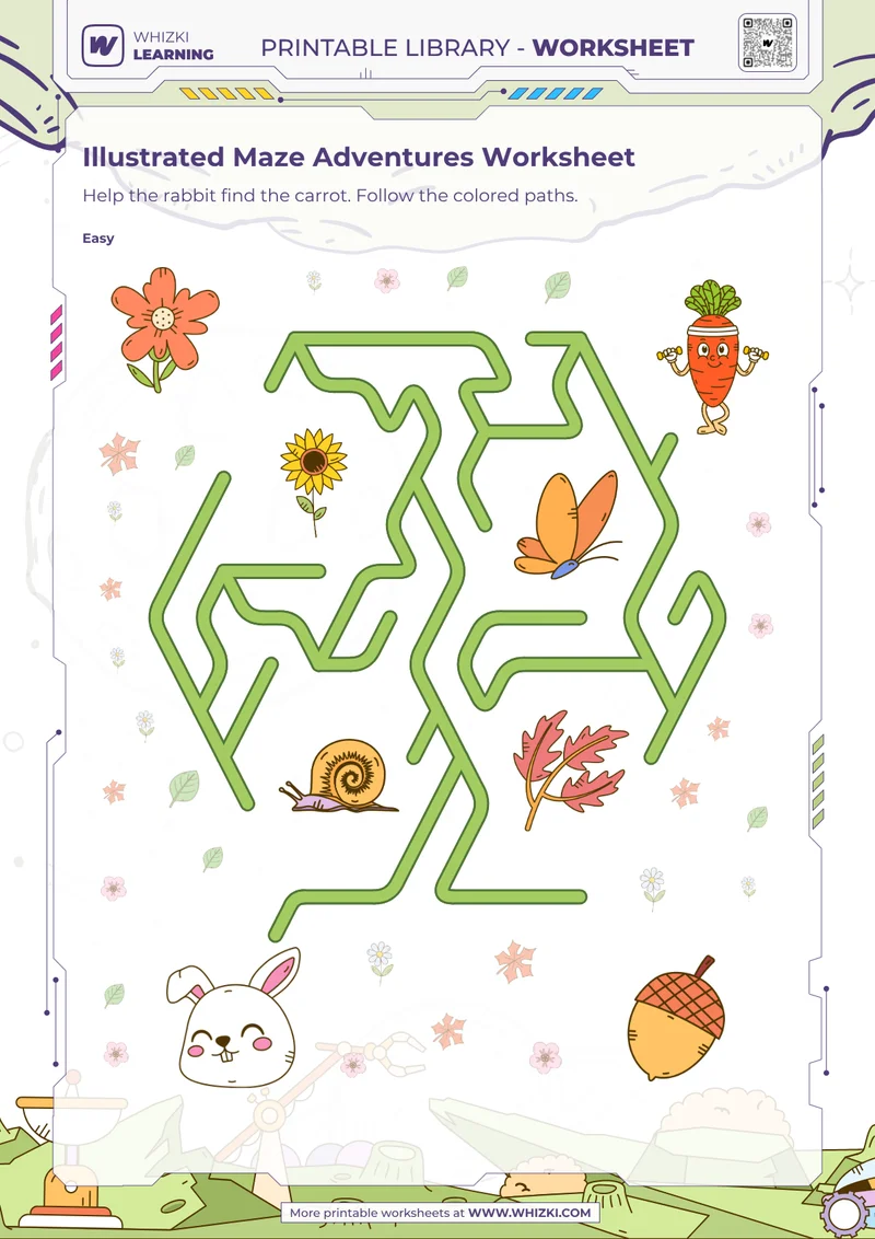 Illustrated Maze Adventures Worksheet