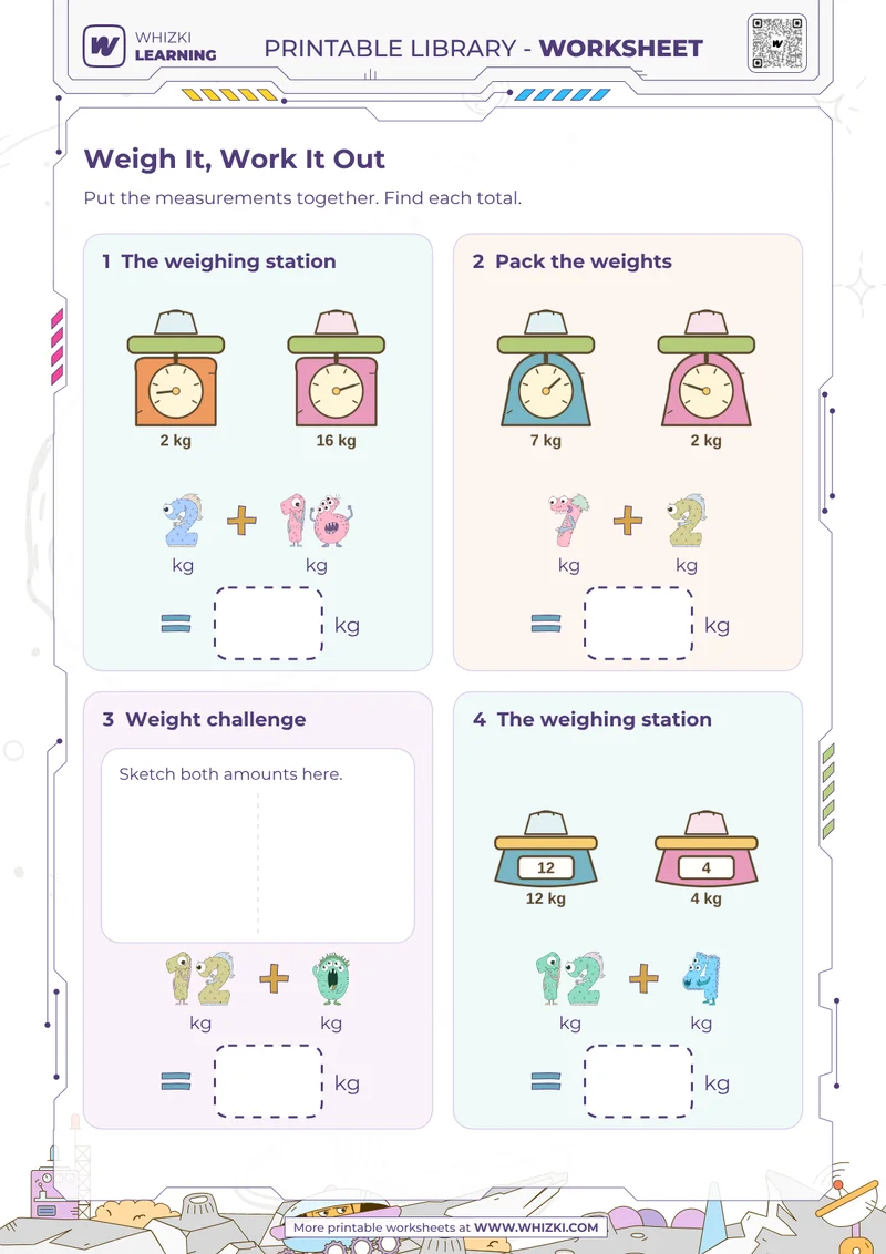 Kilogram Addition Measurement Worksheet