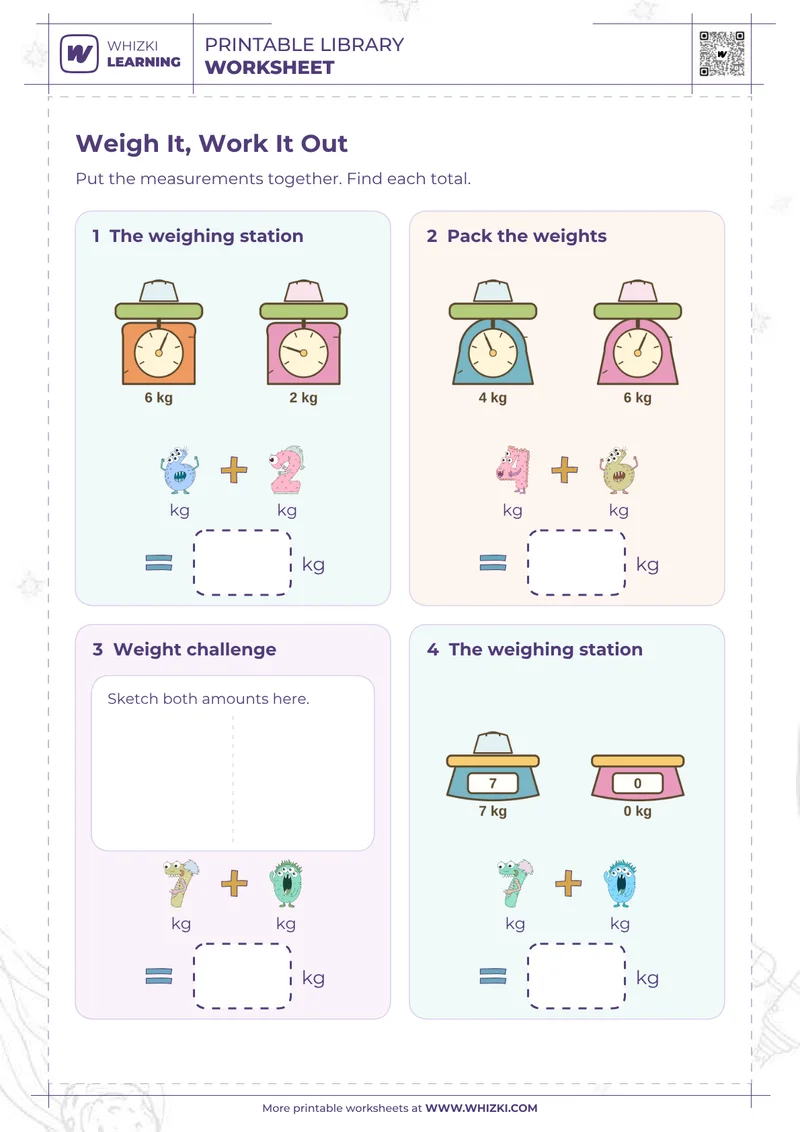 Kilogram Addition Measurement Worksheet