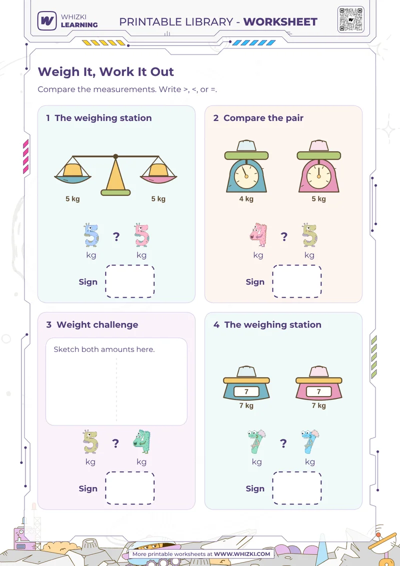 Kilogram Comparison Worksheet for Kindergarten