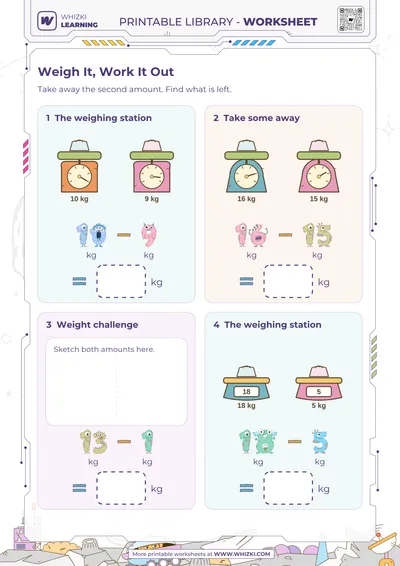 Kilogram Subtraction Measurement Worksheet