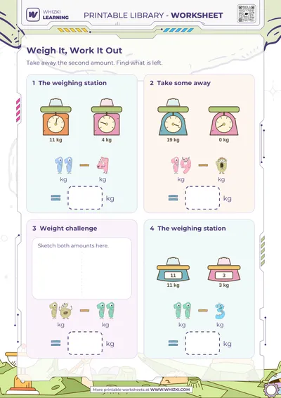 Kilogram Subtraction Measurement Worksheet