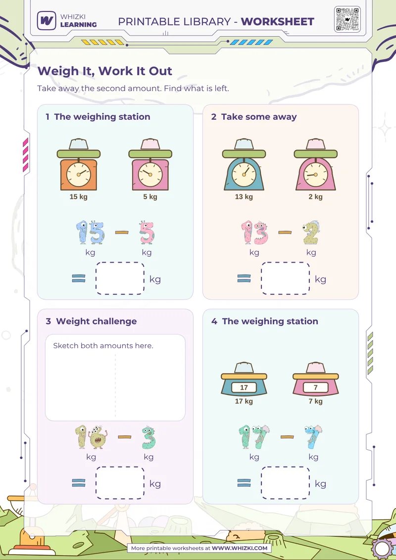 Kilogram Subtraction Measurement Worksheet