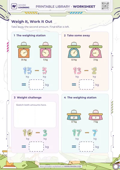 Kilogram Subtraction Measurement Worksheet