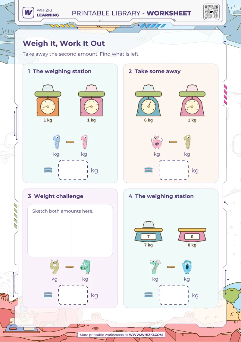 Kilogram Subtraction Measurement Worksheet