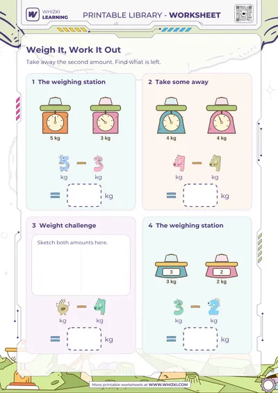 Kilogram Subtraction Measurement Worksheet